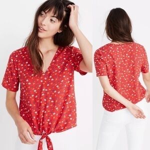 Madewell floral vneck shortsleeves Novel Tie-Front Top in Prairie Posies